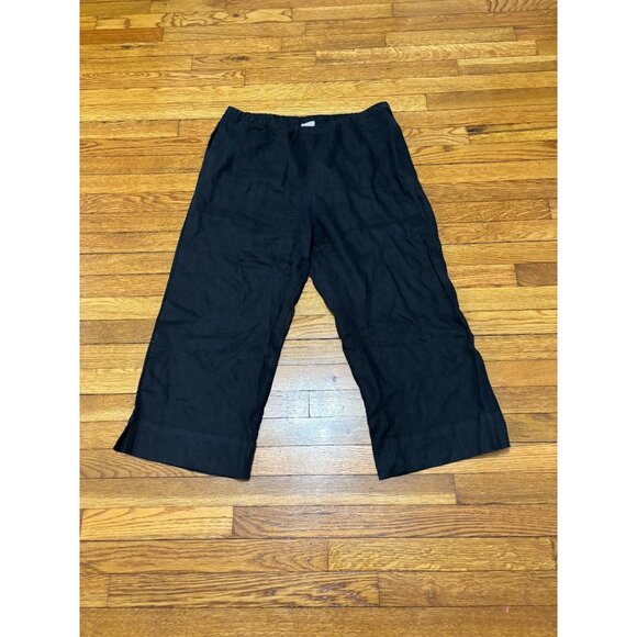 J. Jill Women's Pull On Cropped Pants Size Large Black 100% Linen Elastic Waist - Picture 1 of 6